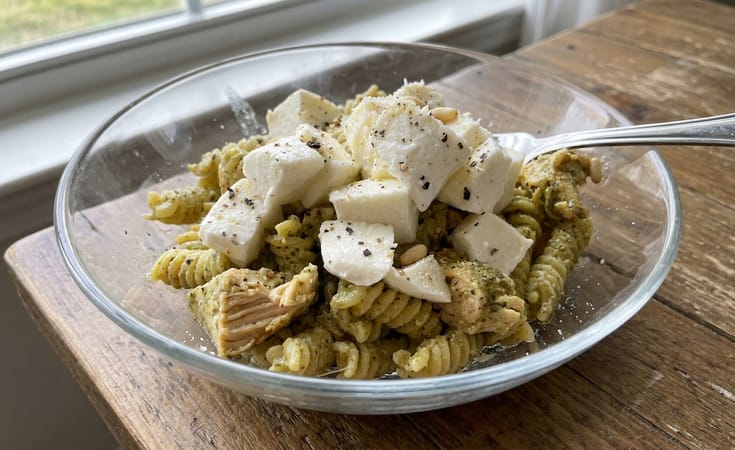 Pesto Chicken Rotini with Fresh Mozzarella