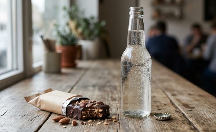 Sparkling Protein Energy Drink with Chocolate Almond Oat Bar