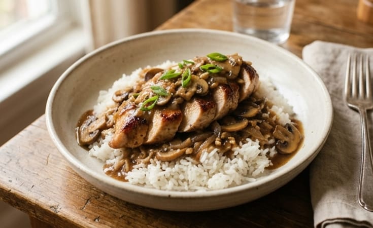 Chicken Supreme with Mushroom Gravy and Steamed White Rice