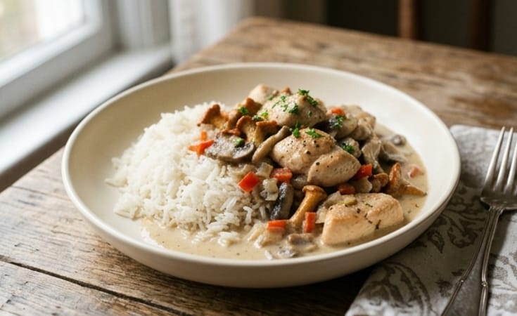 Chicken and Wild Mushroom Velouté with Basmati Rice