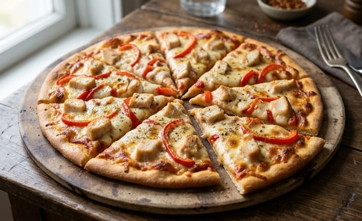 Chicken, Red Pepper, and Mozzarella Thin-Crust Pizza