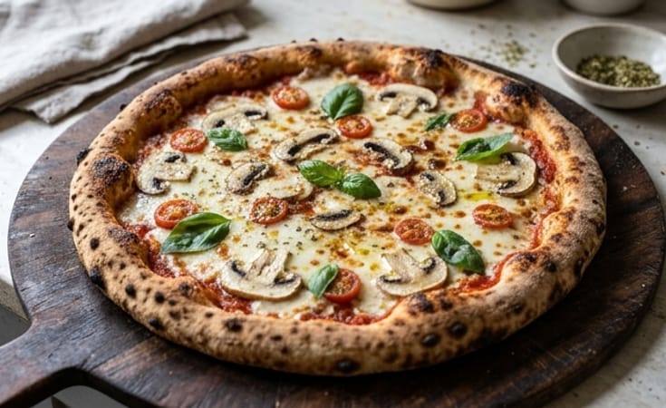 Wood-Fired Mushroom and Tomato Pizza
