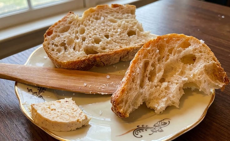 Soft Cheese Spread on Crusty White Bread
