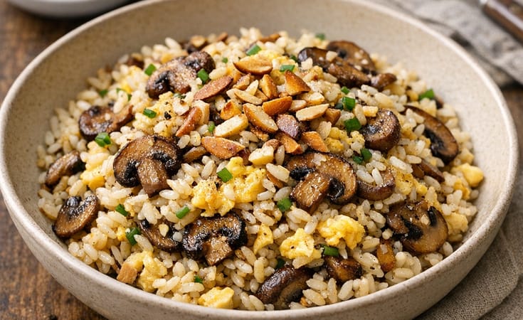 Bademli Mantarlı Yumurtalı Pilav