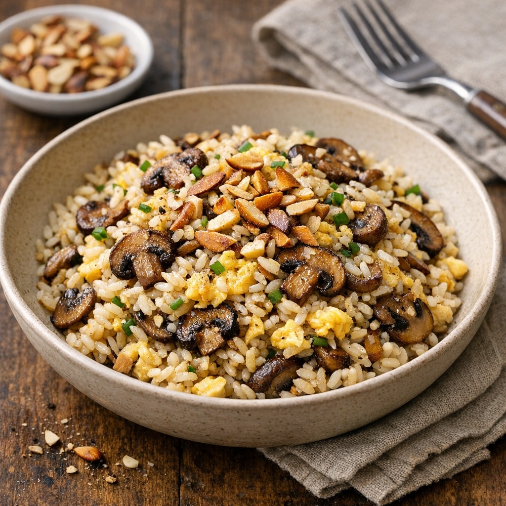 Mushroom Egg Rice with Toasted Almonds
