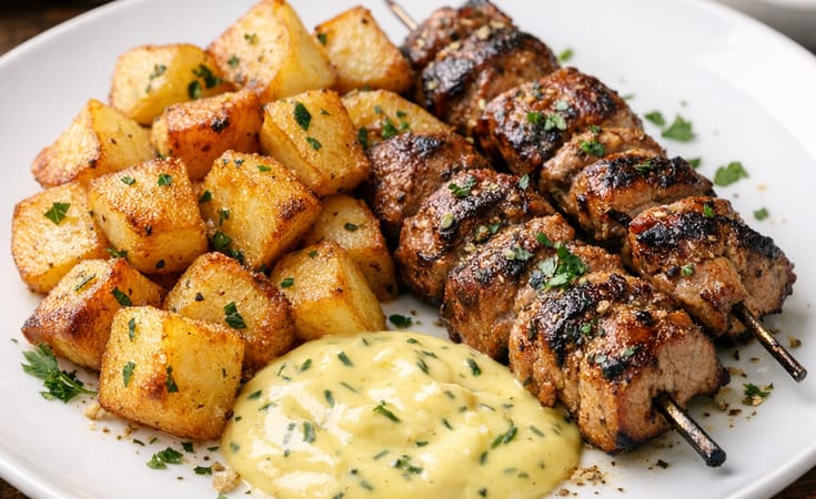 Patates ve Béarnaise Soslu Souvlaki