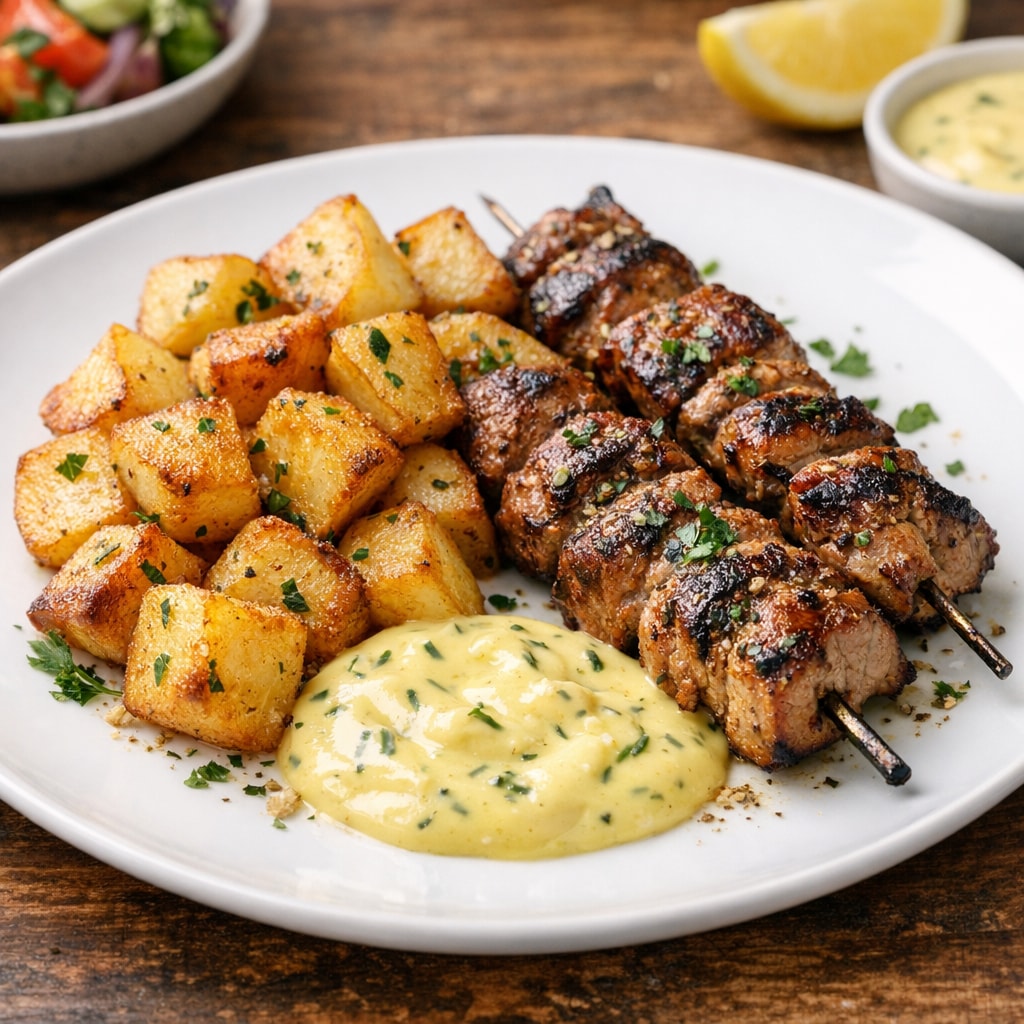 Souvlaki with Crisp Potatoes and Béarnaise Sauce