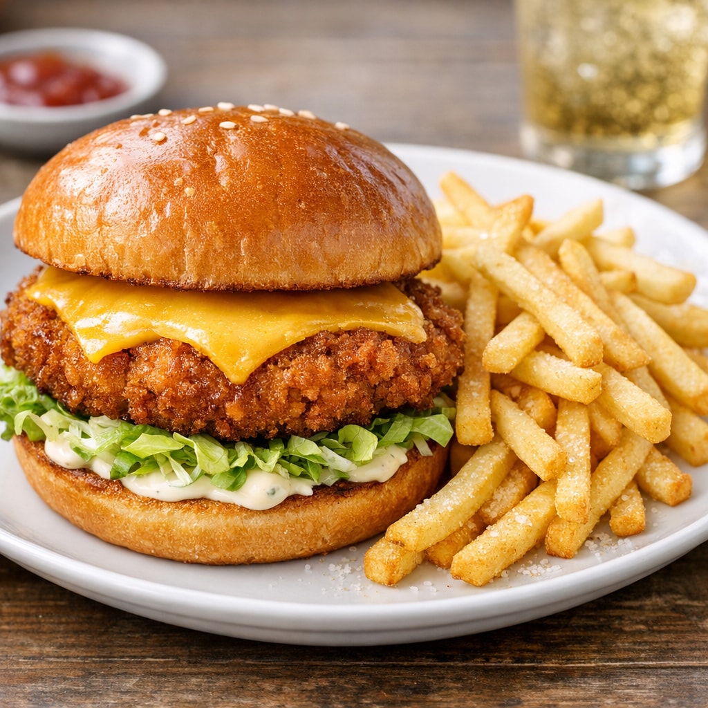 Crispy Chicken Burger with French Fries