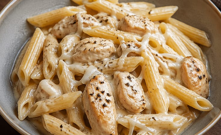 Mozzarella peynirli tavuklu penne makarna