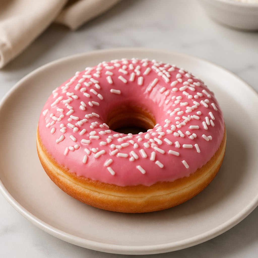 Classic Pink-Frosted Yeast Doughnut with White Sprinkles