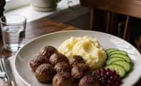 Swedish Meatballs with Buttery Mash, Cucumber, and Lingonberry