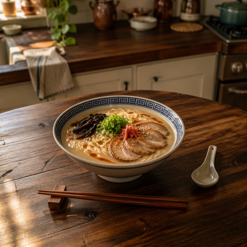 Tonkotsu Ramen with Chashu, Pickled Ginger, and Chili Oil