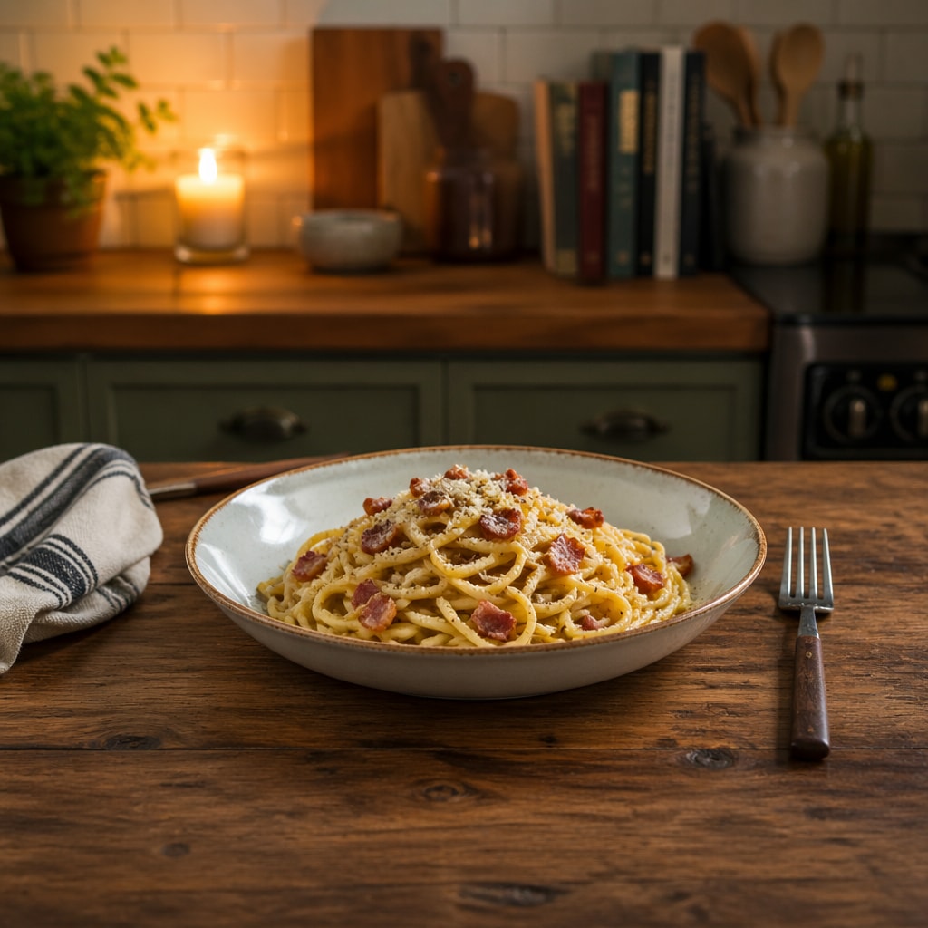 Spaghetti alla Carbonara with Bacon and Black Pepper