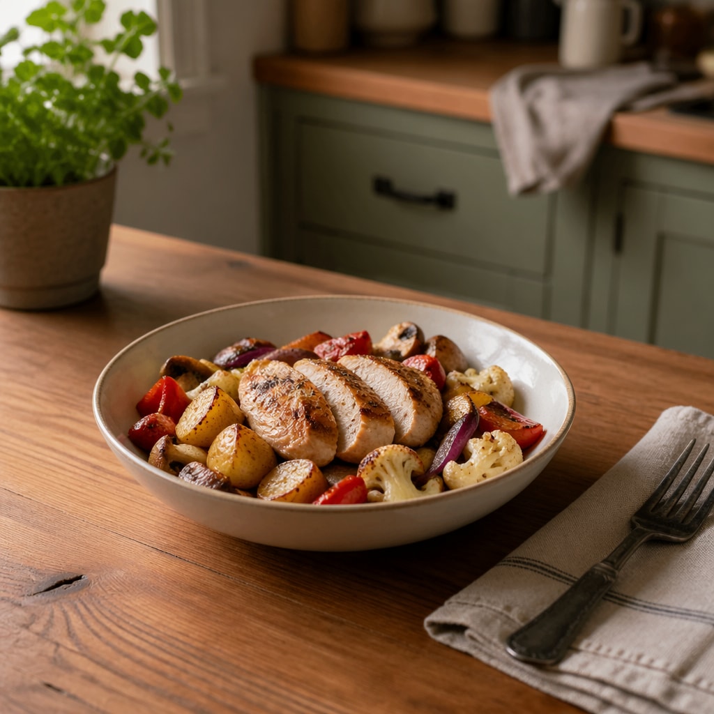 Roasted Chicken, Baby Potato, and Garden Vegetable Bowl