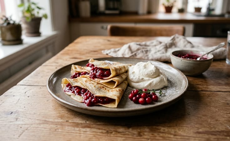 Swedish Pancakes with Lingonberry and Whipped Cream