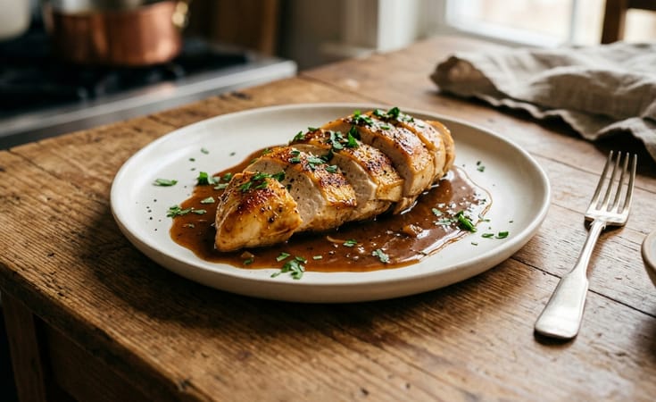 Pan-Seared Chicken Breast with Glossed Brown Sauce and Parsley
