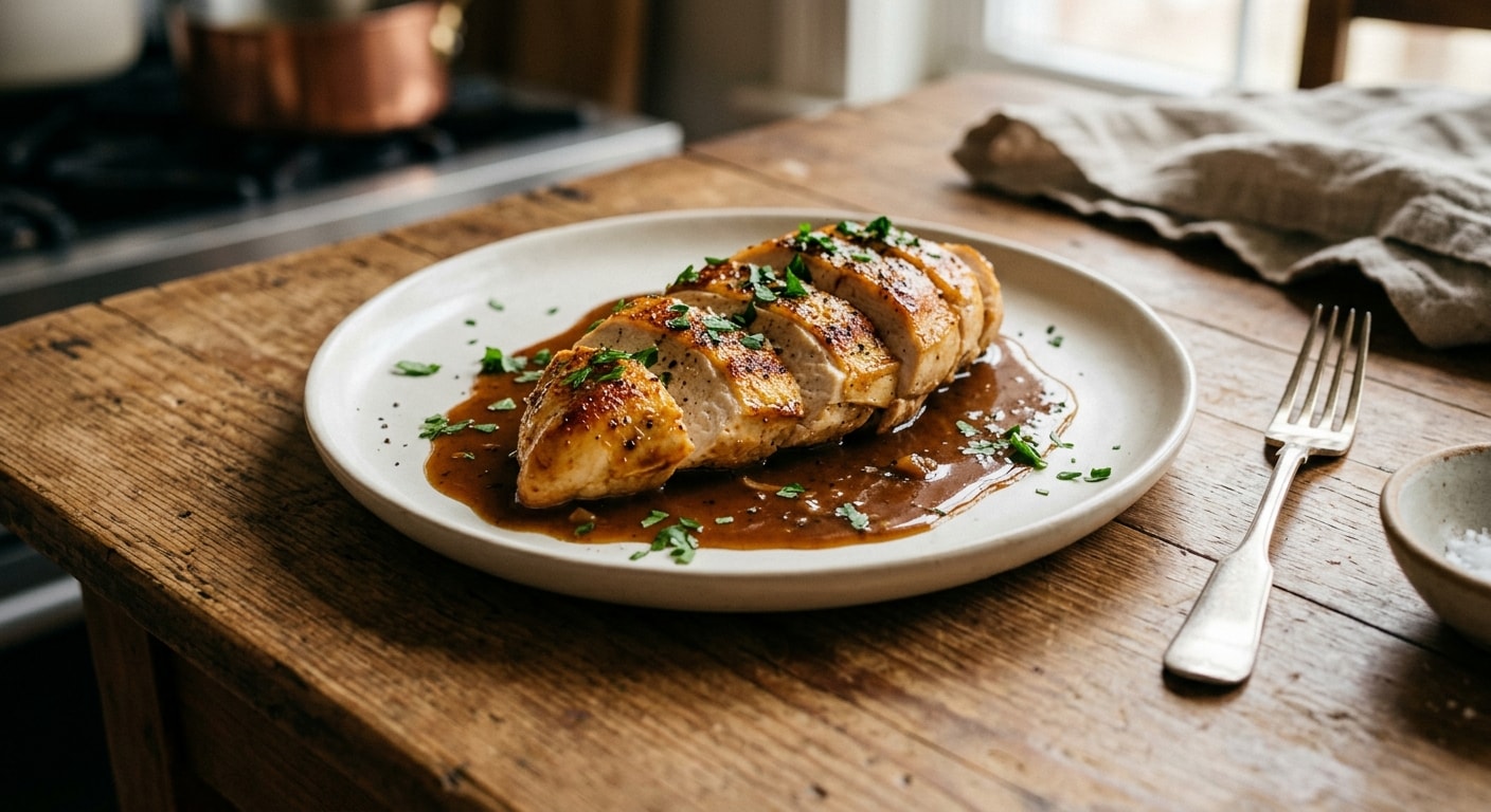Pan-Seared Chicken Breast with Glossed Brown Sauce and Parsley