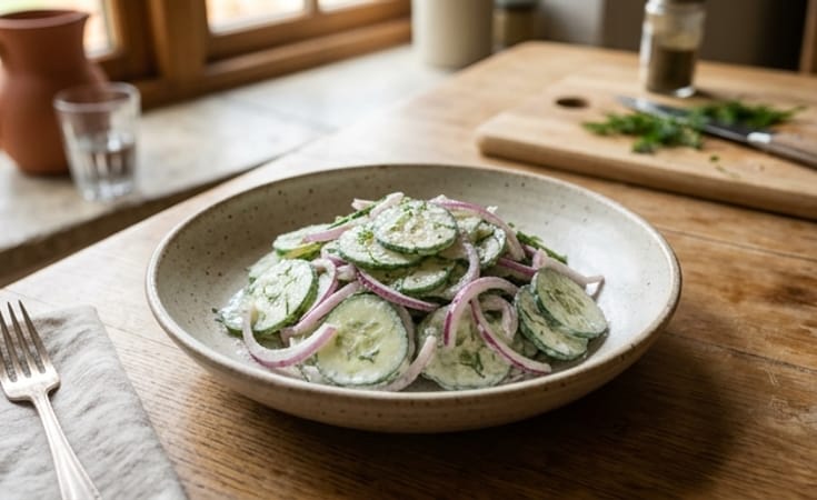 Creamy Cucumber Salad with Red Onion and Dill