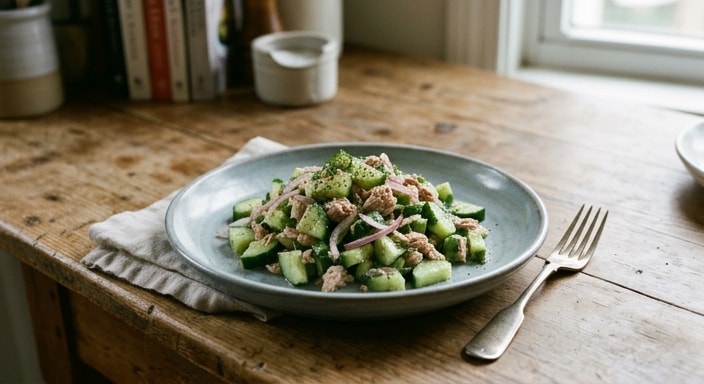 Cucumber Salad with Tuna, Red Onion, and Dill