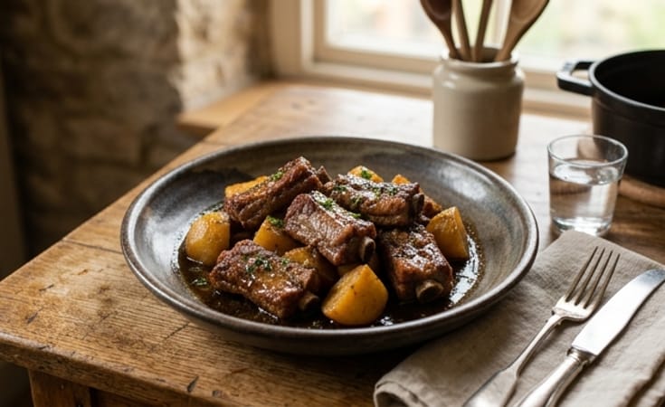 Braised Pork Ribs with Potatoes in Pepper-Garlic Sauce