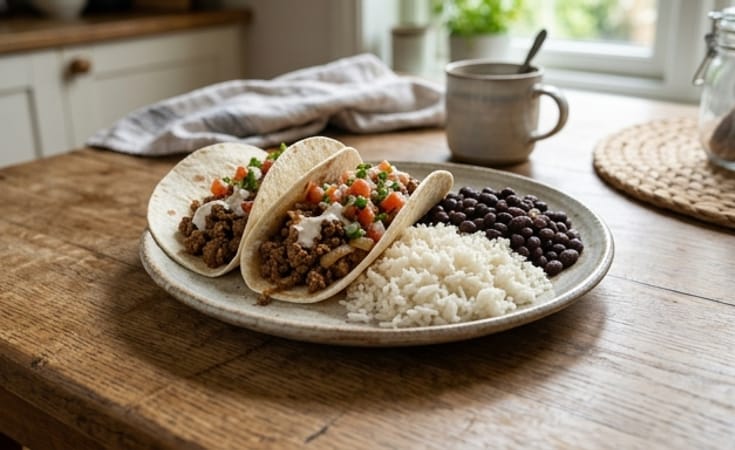 Siberian Tacos with Rice and Black Beans