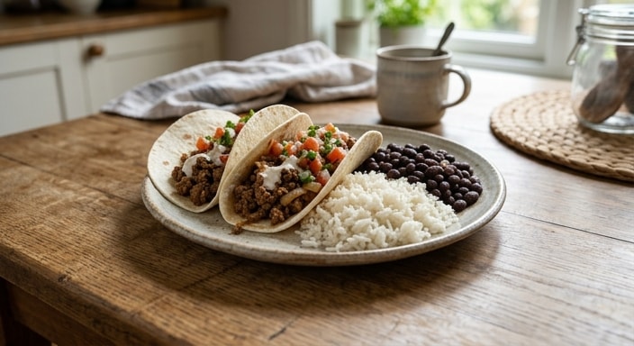 Siberian Tacos with Rice and Black Beans