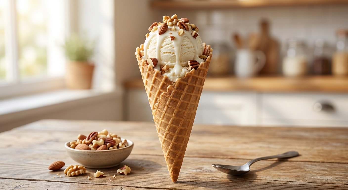 Ice Cream Cone with Nuts and Cream