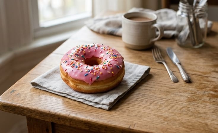 Pink-Frosted Ring Doughnut with Rainbow Sprinkles