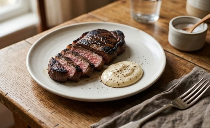 Grilled Beef Steak with Pepper Mayonnaise