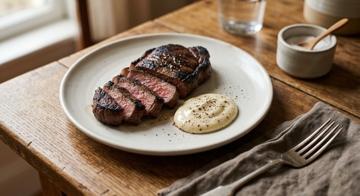 Grilled Beef Steak with Pepper Mayonnaise