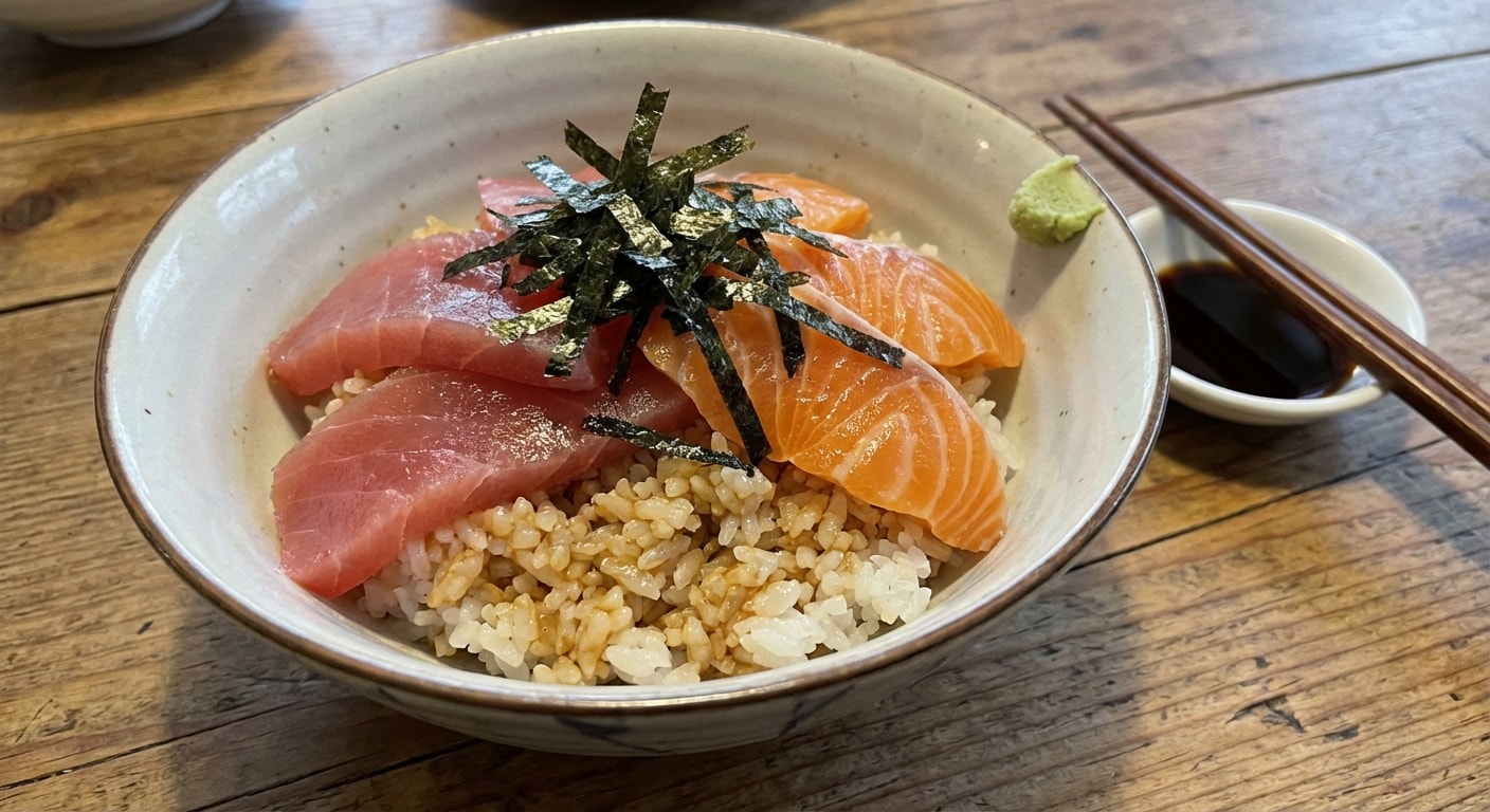 Sushi Rice Bowl with Raw Fish and Nori