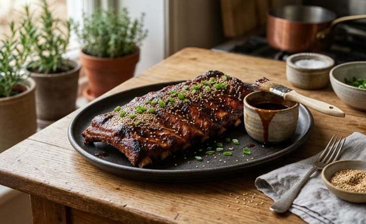 Barbecue Pork Rib Slab with Sesame and Chive