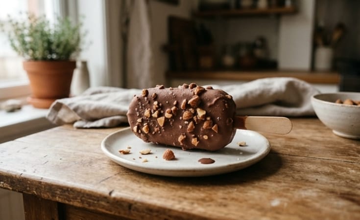 Chocolate-Coated Vanilla Ice Cream Bars with Almond