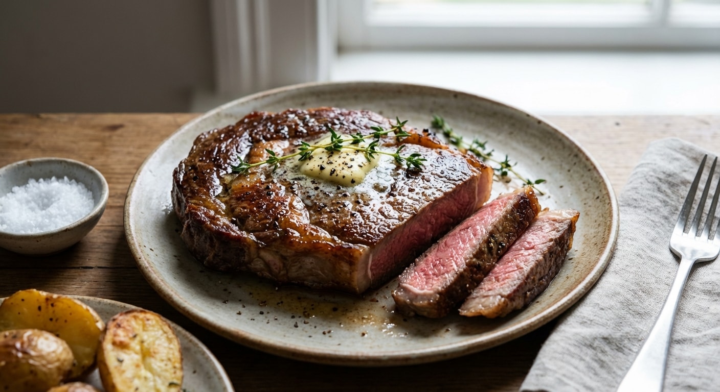 Pan-Seared Ribeye Steak with Thyme Butter