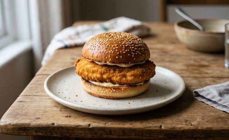 Crispy Breaded Chicken Burger on a Sesame Bun