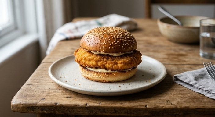 Crispy Breaded Chicken Burger on a Sesame Bun