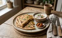 Aloo Paratha with Onion Raita and Pickle