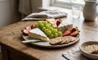 A Trio of Cheeses with Grapes, Strawberries, and Crisp Crackers