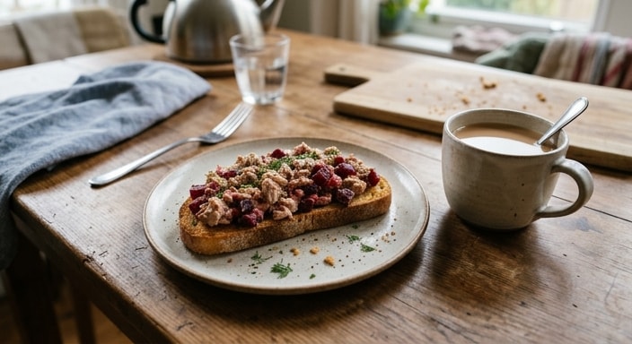 Open-Faced Tuna and Beet Toast with Milk Tea