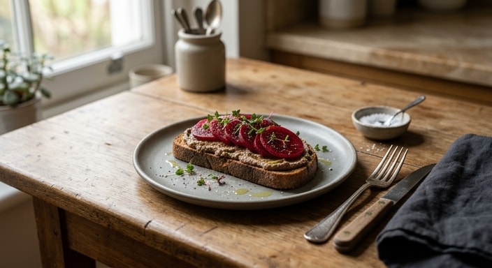 Rustic Wheat Toast with Liver Spread and Pickled Beet