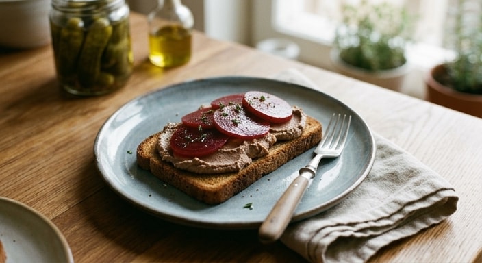 Rye Toast with Liver Pâté and Pickled Beet