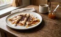 French Crêpes with Apricot-Style Orange Jam, Apple, and Milk Chocolate