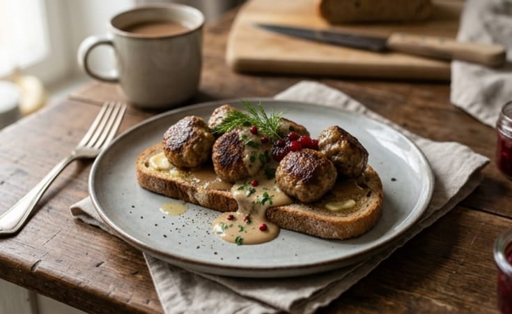 Köttbullsmacka with Buttered Bread and Savoury Sauce