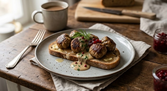 Köttbullsmacka with Buttered Bread and Savoury Sauce