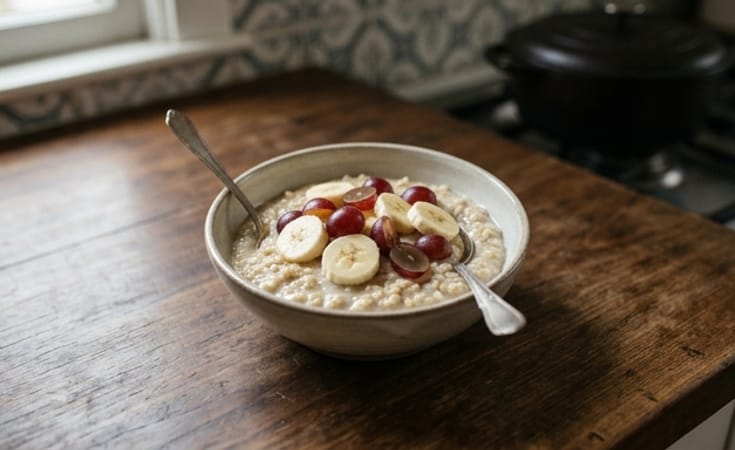 Oatmeal with Banana, Red Grape, and Milk