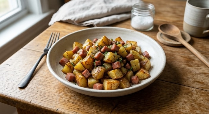 Roasted Potatoes with Diced Ham and Parsley