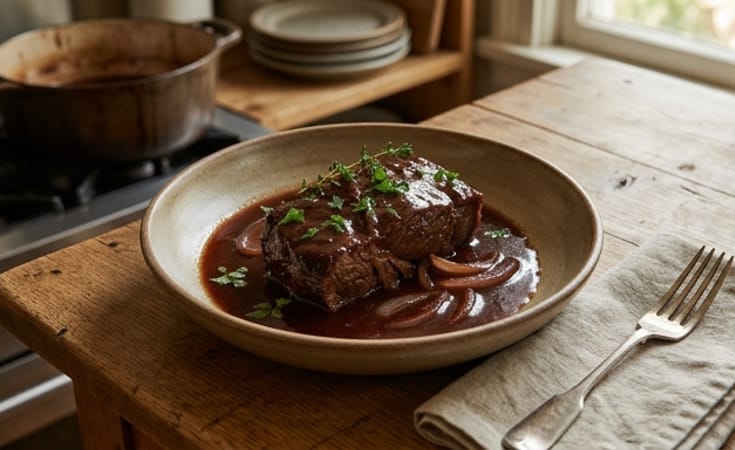 Braised Beef in Red Wine and Onion Sauce
