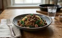 Ground Beef with Miracle Noodles and Spinach