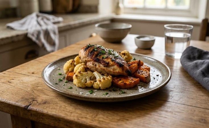 Charred Chicken Supreme with Sweet Potato and Cauliflower