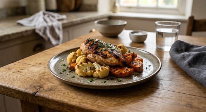 Charred Chicken Supreme with Sweet Potato and Cauliflower